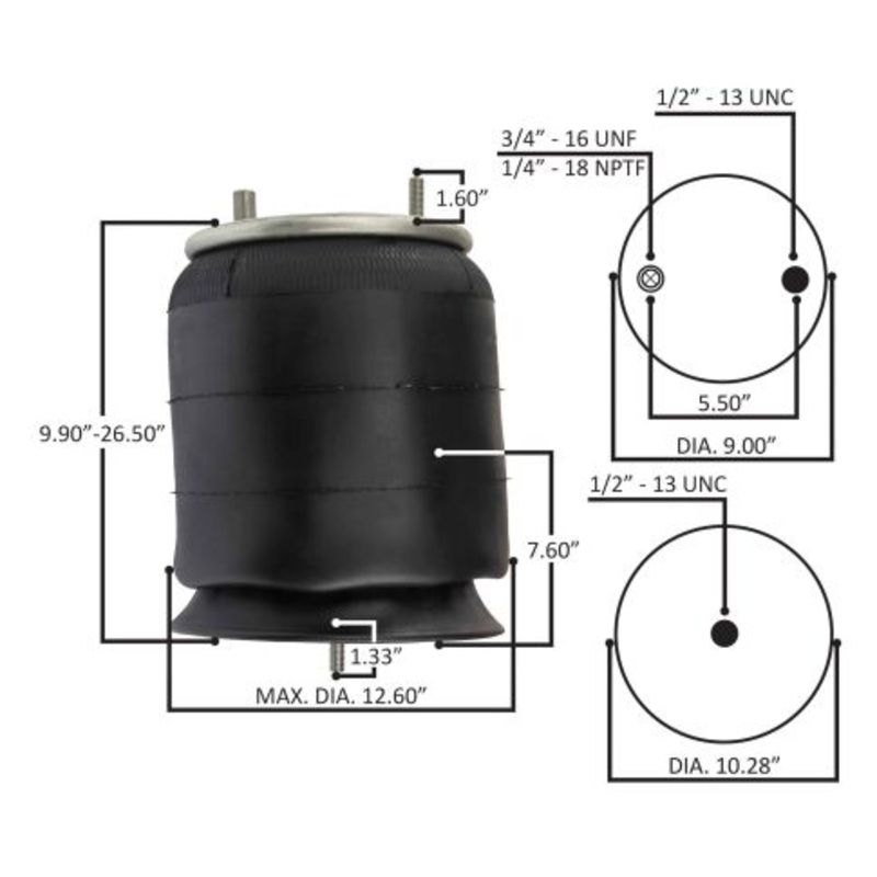 FS9346 Rolling Lobe Air Spring with 9″ Dia Top Plate