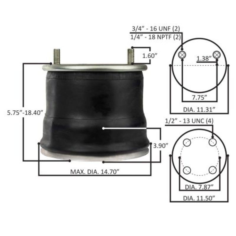 ABP N32 018050 Rolling Lobe Air Spring with Aluminum Base