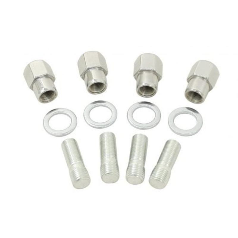 Chrome Nut & Stud Kit, with Flat Washers, M14-1.5 to 1/2-20, (for Mag Wheels) 4 Pair