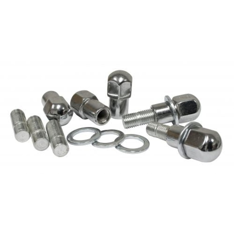 Chrome Nut & Stud Kit, with Flat Washers M12-1.5