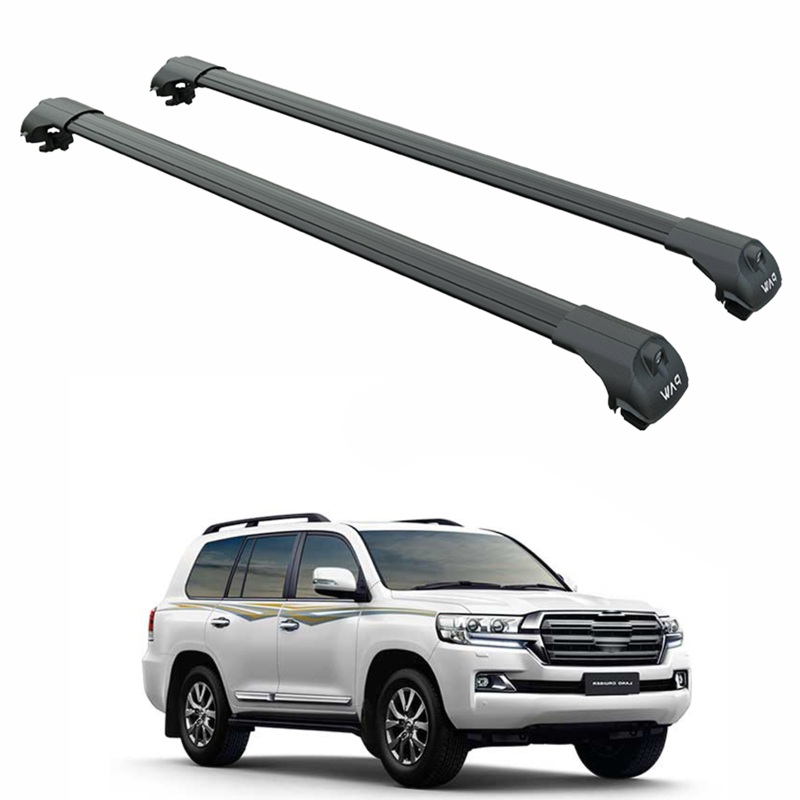 For Toyota Land Cruiser J200 (2008-2021)  Roof Rack Cross Bars (Raised Rail, Black)