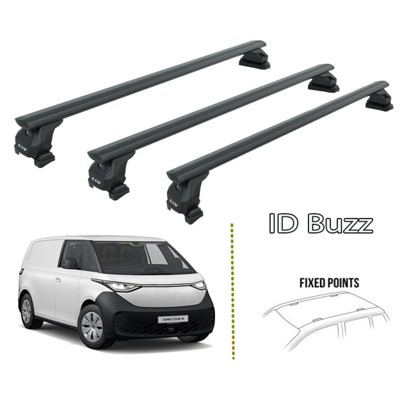 For Volkswagen ID. Buzz Roof Rack Cross Bar Alu Fix Point 3Qty Black