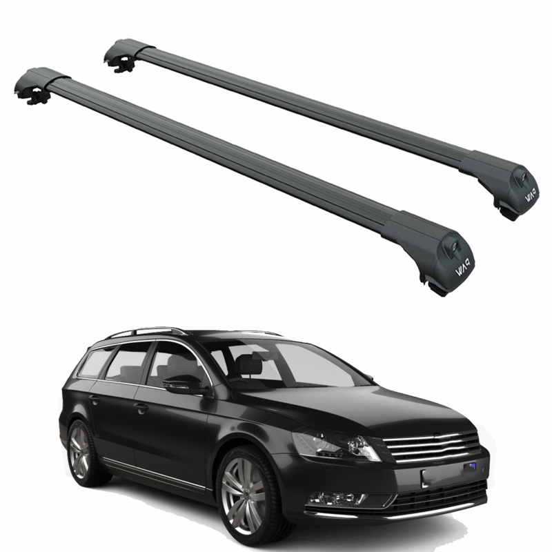 For Volkswagen Passat Alltrack B7 2012-2016 Roof Rack Cross Bar Raised Rail Alu Black