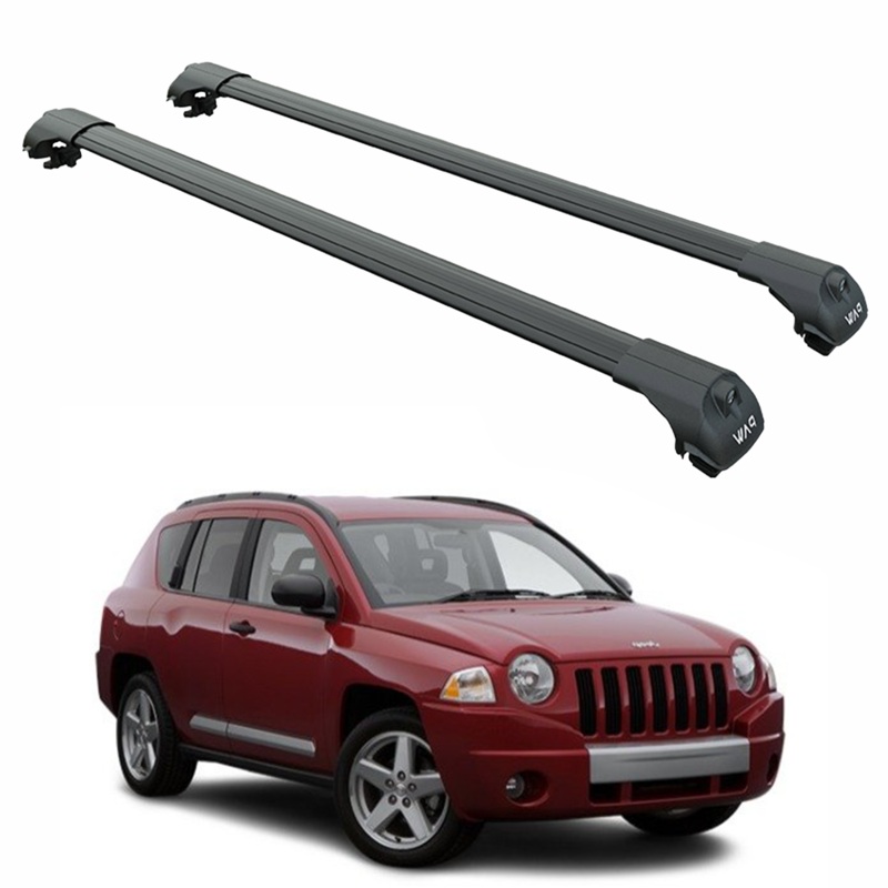 For Jeep Compass 2007-2011 Roof Rack Cross Bars Flush Rail Alu Black