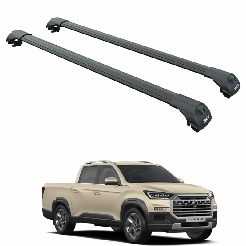 For Ssangyong Musso Grand 2018-2025 Roof Rack System, Aluminium Cross Bar, Raised Rail, Black