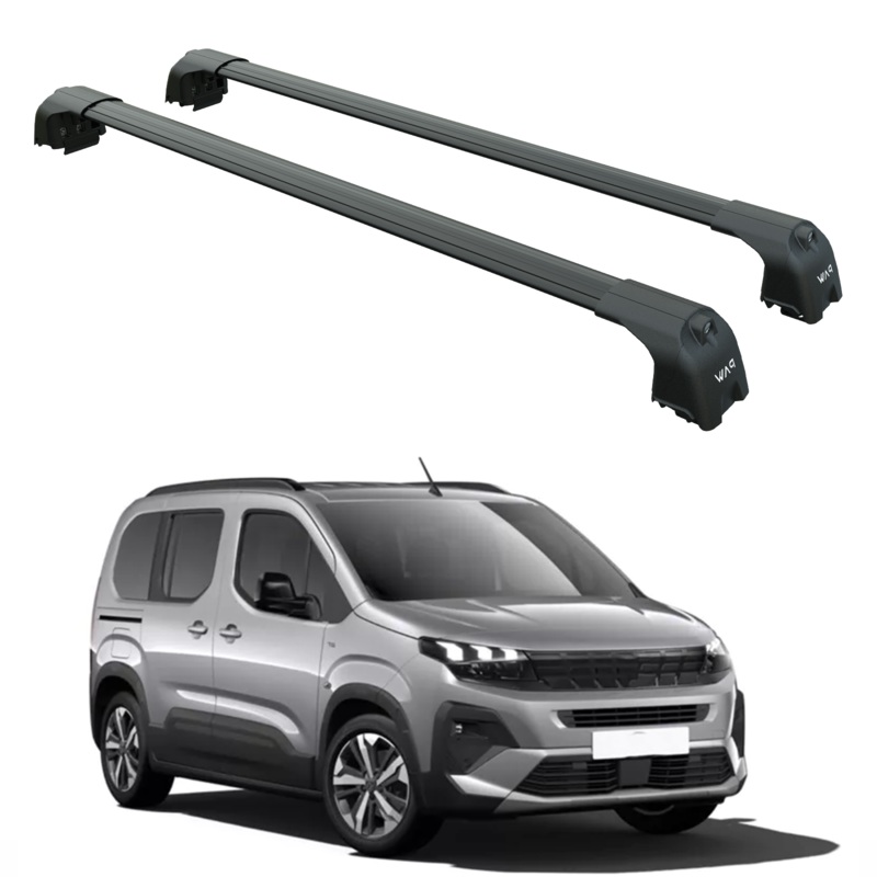 For Peugeot Rifter 2023-2025 Roof Rack System, Aluminum Cross Bar, Flush Rail, Black
