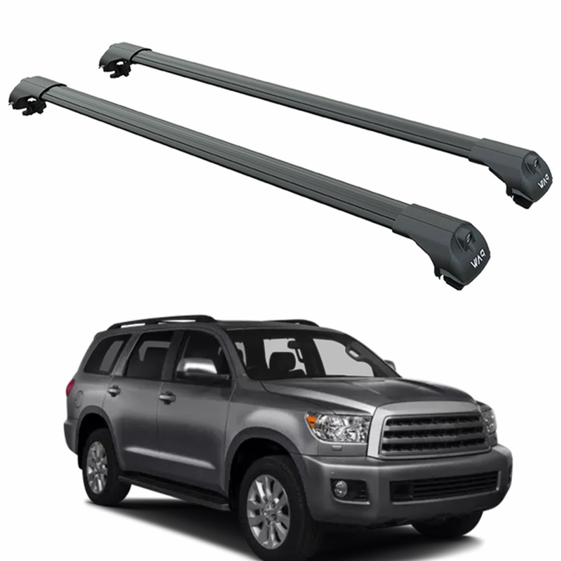 For Toyota Sequoia 2008-2022 Roof Rack System, Aluminium Cross Bar, Raised Rail, Black