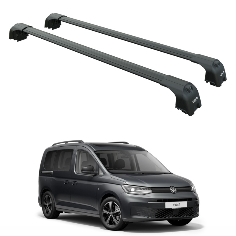 For Volkswagen Caddy V 2020-2025 Aluminium Cross Bar Raised Rail Black