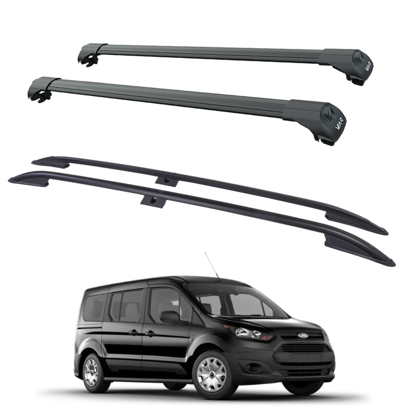 For Ford Transit Connect SWB Van Aluminum Roof Rails and Cross Bars Black 2014- Up