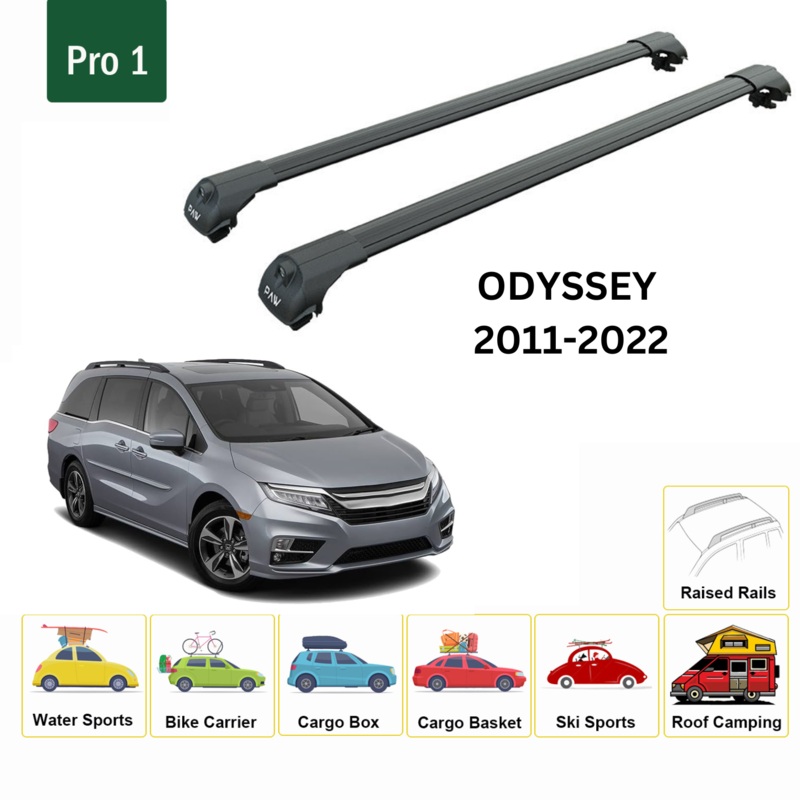 For Honda Odyssey 2011-2022 Roof Rack Cross Bars Raised Rail Alu Black