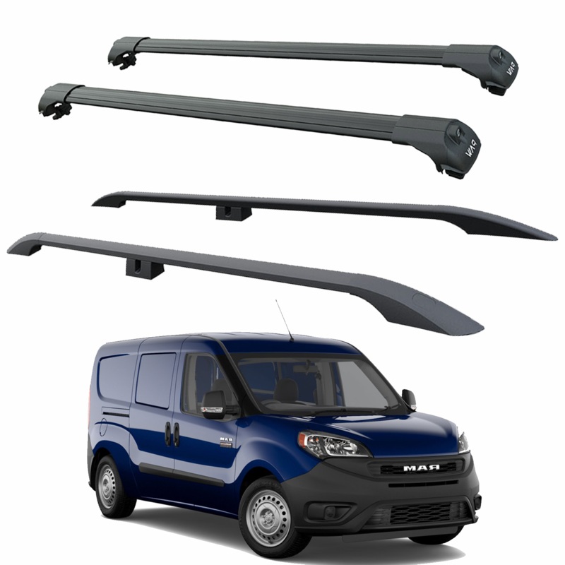 For Ram ProMaster City  2015-2022 Roof Side Rails and Roof Rack Cross Bars Full Set Black