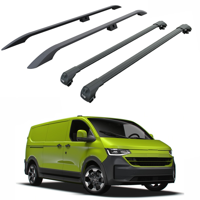 For Volkswagen Transporter T7 LWB (2024-2025) Roof Side Rails & Roof Rack Cross Bar Set  Black