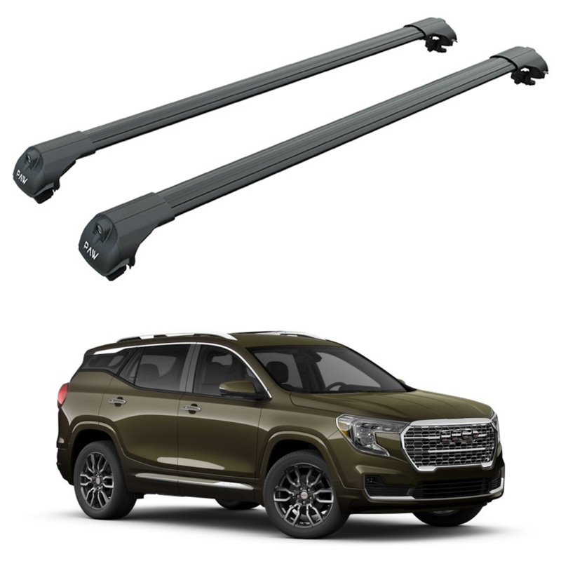 For GMC Terrain 2018-2024 Roof Rack Cross Bars Raised Rail Alu Black