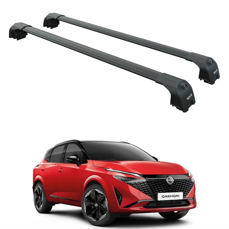 For Nissan Qashqai J12 2021-2025 Roof Rack Cross Bars | Flush Rail, Aluminum Black