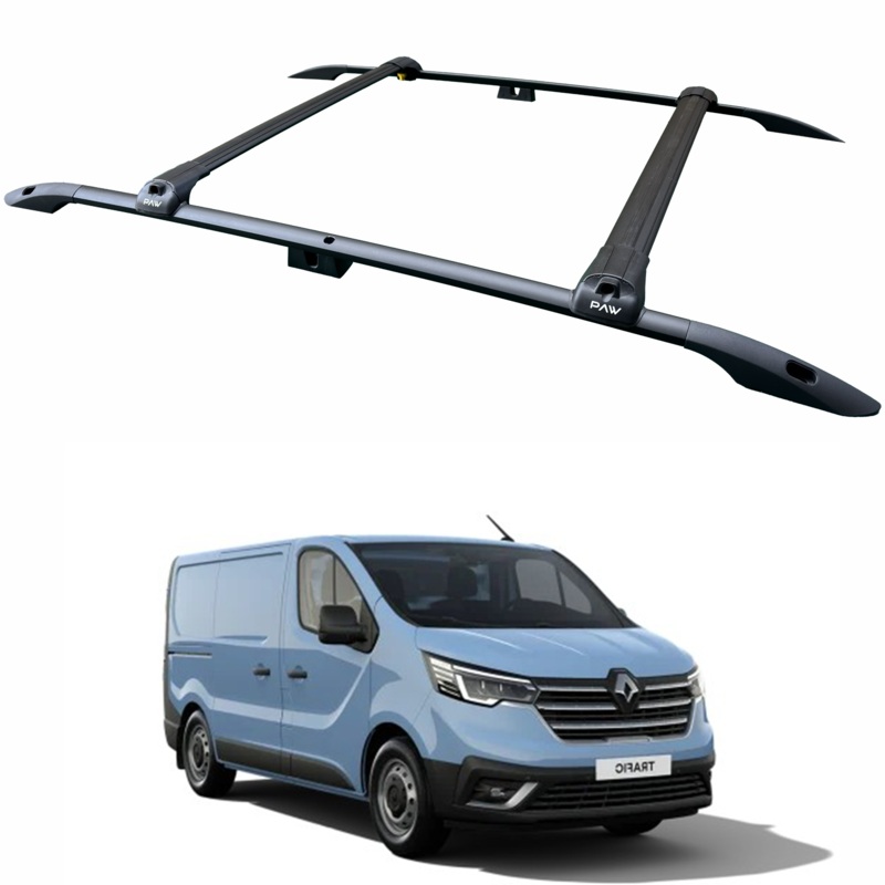 For Renault Trafic X82 LWB 2014-2025 2Pcs Roof Rack + 2Pcs Cross Bars Aluminum Black