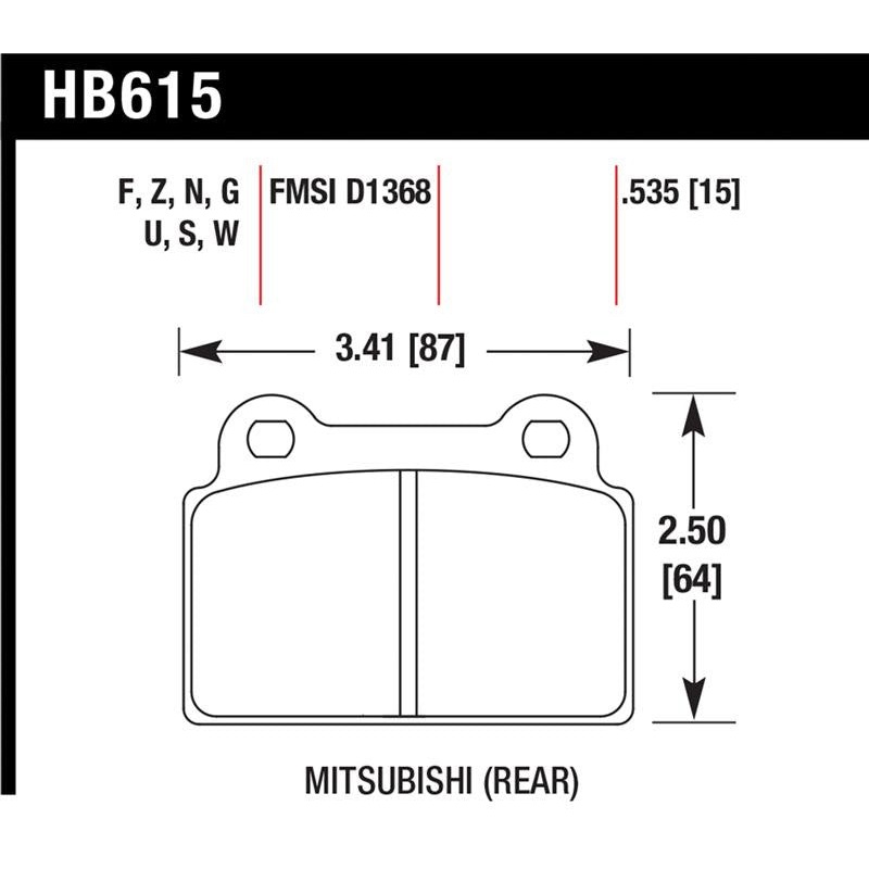 Hawk 2008-2014 Mitsubishi Lancer Evo (1-piece front rotor) High Perf. Street 5.0 Rear Brake Pads