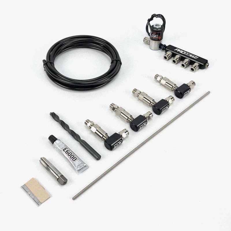 4 CYLINDER DIRECT PORT WITH INLINE DISTRIBUTION BLOCK & TALL ELBOW NOZZLE HOLDERS (1/4″ NYLON TUBING)