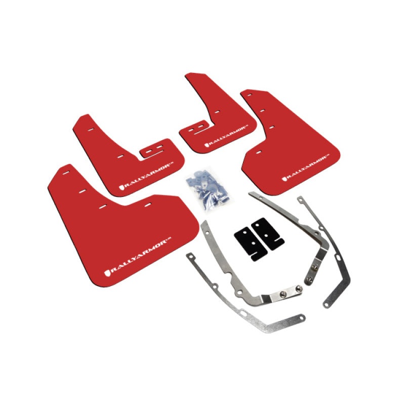 Rally Armor 2015+ VW Golf/GTI/TSI UR Red Mud Flap w/ White Logo