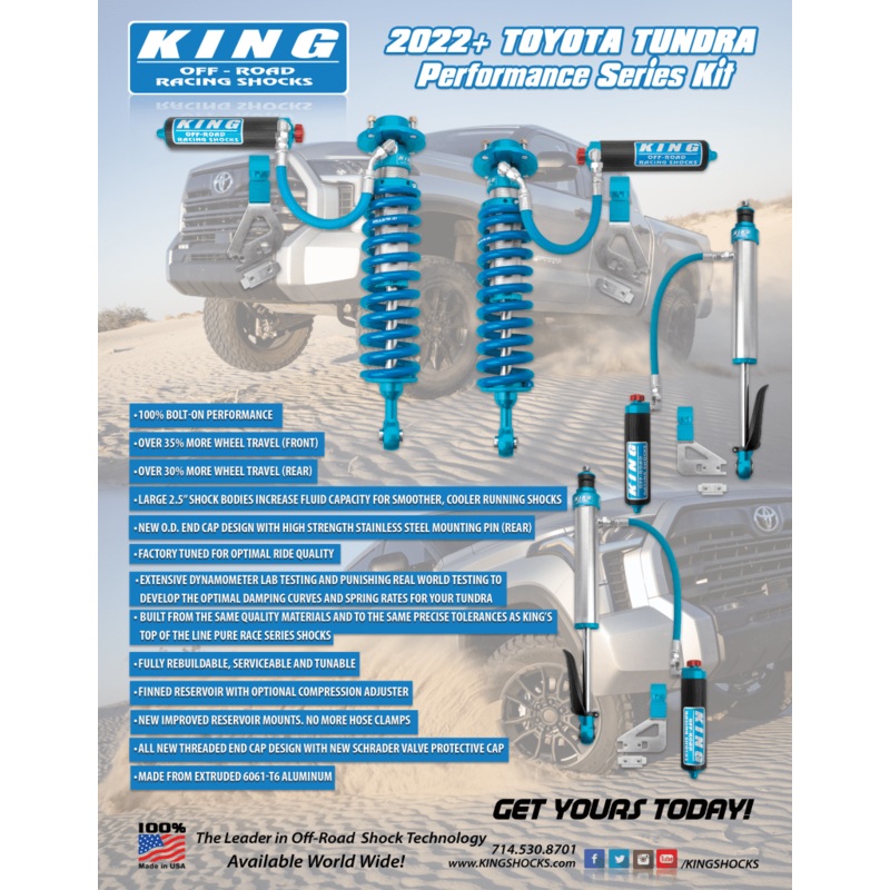 King Shocks 2022+ Toyota Tundra 2.5 Dia w/ Remote Reservoir Coilover & Adjuster (Full set front and rear)