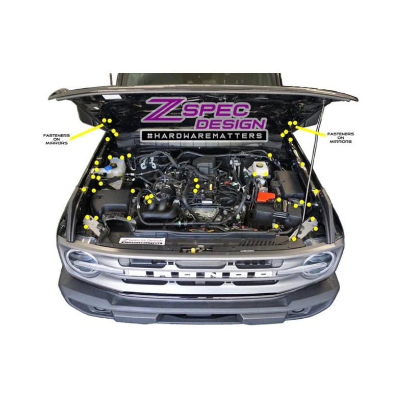 ZSPEC DESIGN “STAGE 3” DRESS-UP FASTENER KIT FOR ’21+ FORD BRONCO 2.7L, STAINLESS-BILLET Bright White