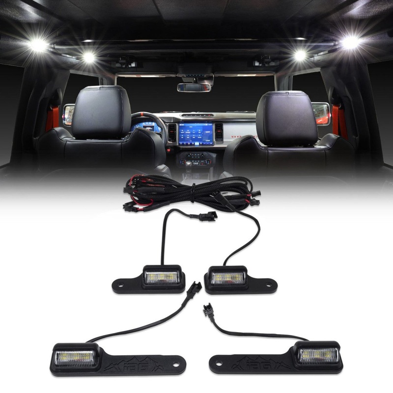 IAG 4PC Interior LED Dome Light Kit with Harness For 2021+ Ford Bronco 2 Door Hardtop or 4 Door with Soft Top