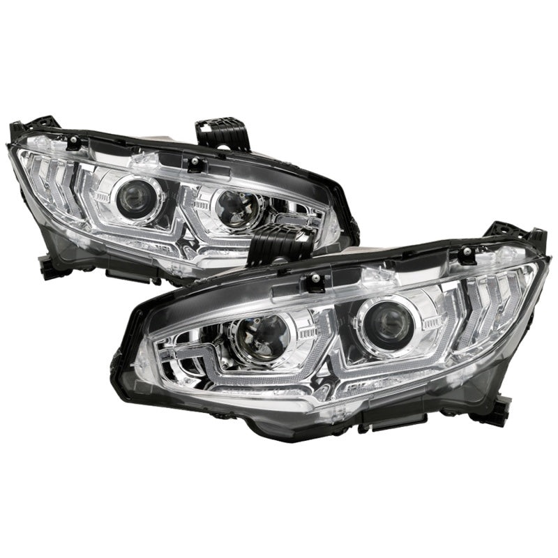 Spyder 16-18 Honda Civic 4Dr w/LED Seq Turn Sig Lights Proj Headlight – Chrome – PRO-YD-HC16-SEQ-C