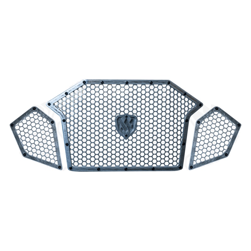 Polaris RZR Pro R / Turbo R Complete Front Grille Set Raw Trim & Logo / Raw Mesh