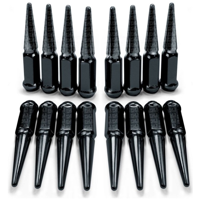 12 x 1.25mm Extended Spike Lug Nuts (60 Degree Taper Seat) 16 Lug Nuts Black