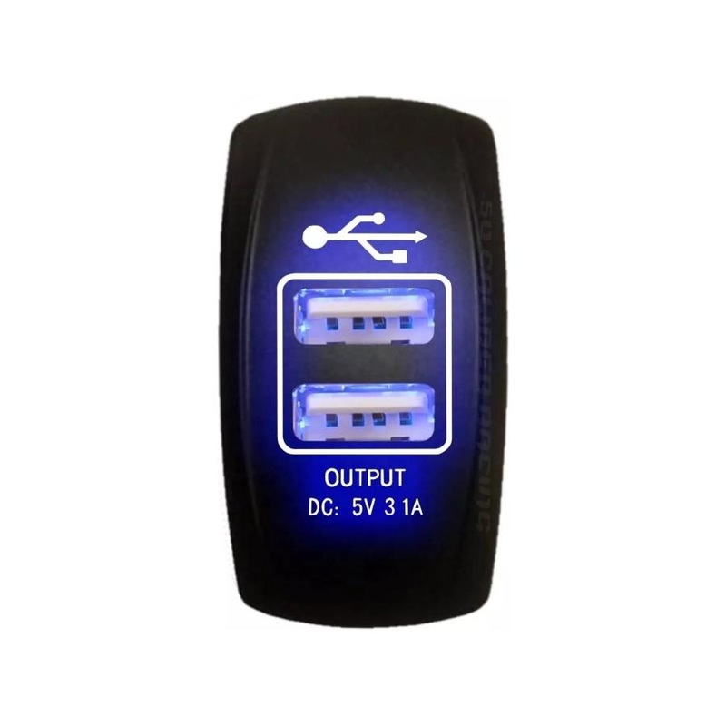 Dual USB Rocker Switch Blue