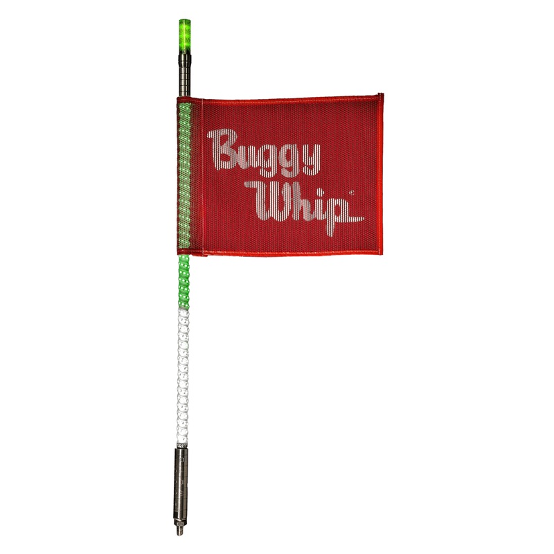 4FT LED Whip with Flag (Green/White) No Top Light Threaded No Base Mount