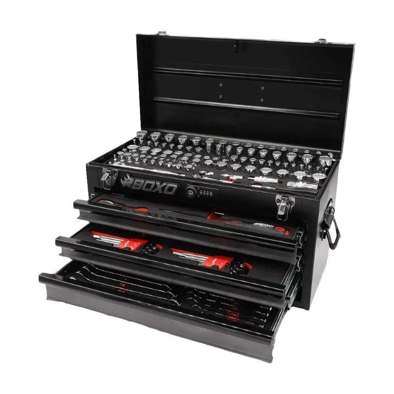 159-Piece Metric and SAE Combo 3-Drawer Hand Carry Tool Box Black Black