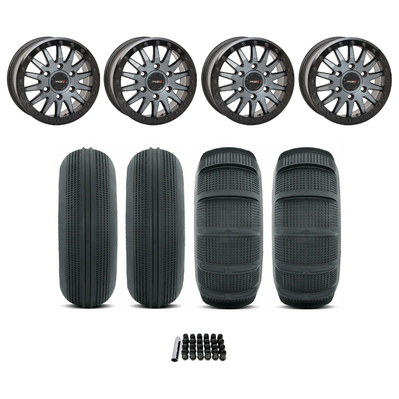 Can Am Maverick R SB-8 Beadlock Wheel (Matte Brushed Grey) / Sand Series Tire Package