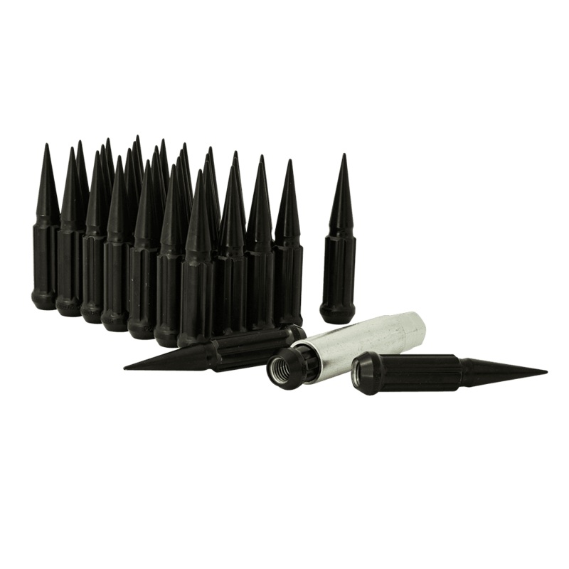 Small Diameter Spline Spike Lug Nuts – 13/16″ & 7/8″ Dual Hex Key – 9/16″-18 Thread Size – Black Finish – Set of 32