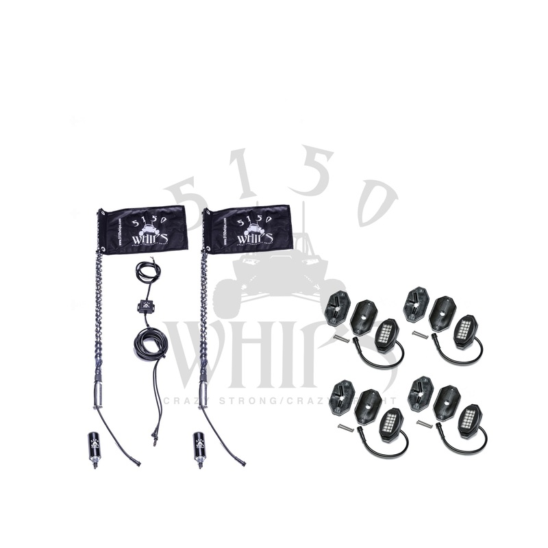 187 Whips and Rock Light Combo Kit 2 Foot 4 Pod