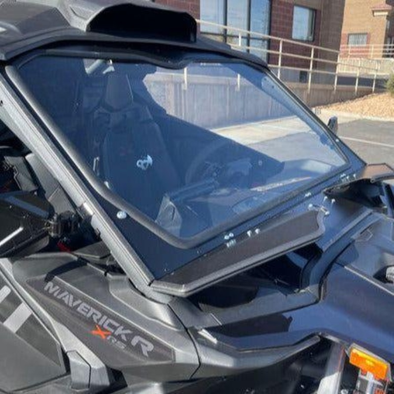 Can Am Maverick R Front Windshield No Wiper Textured Black Semi White Emblem
