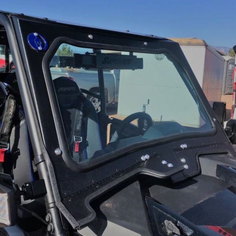 Polaris RZR Turbo S Front Windshield No Wiper Textured Black Semi White Emblem