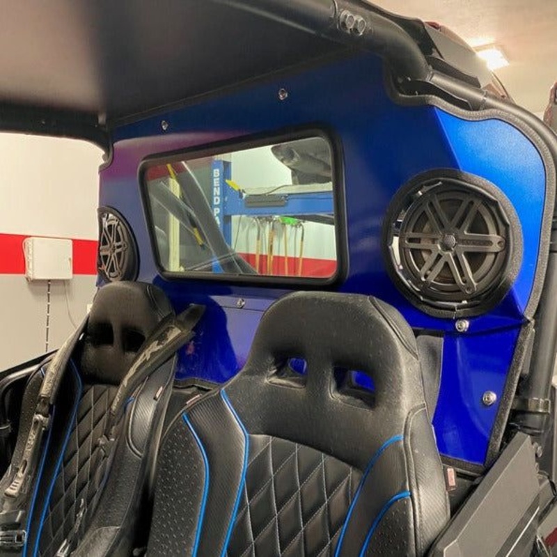 Polaris RZR Turbo S Rear Windshield with Speaker Cut-Out Textured Black Semi White Emblem