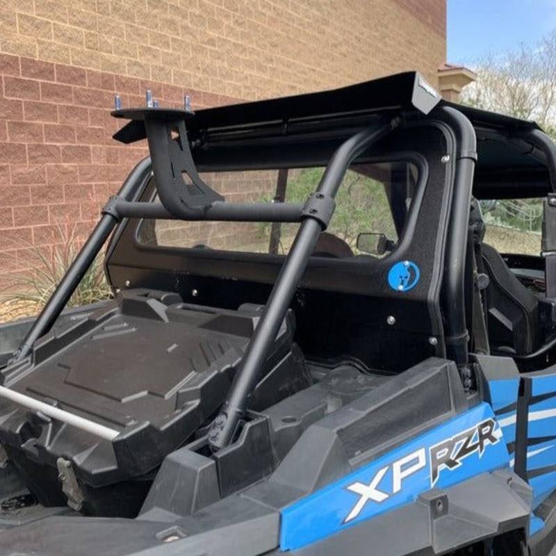 Polaris RZR XP 1000 / Turbo (2019+) Rear Windshield No Seat Belt Harnesses Textured Black Semi White Emblem